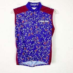 Pearl Izumi Blue & Red Lipstick Pattern Sleeveless Quarter Zip Cycling Shirt (S)